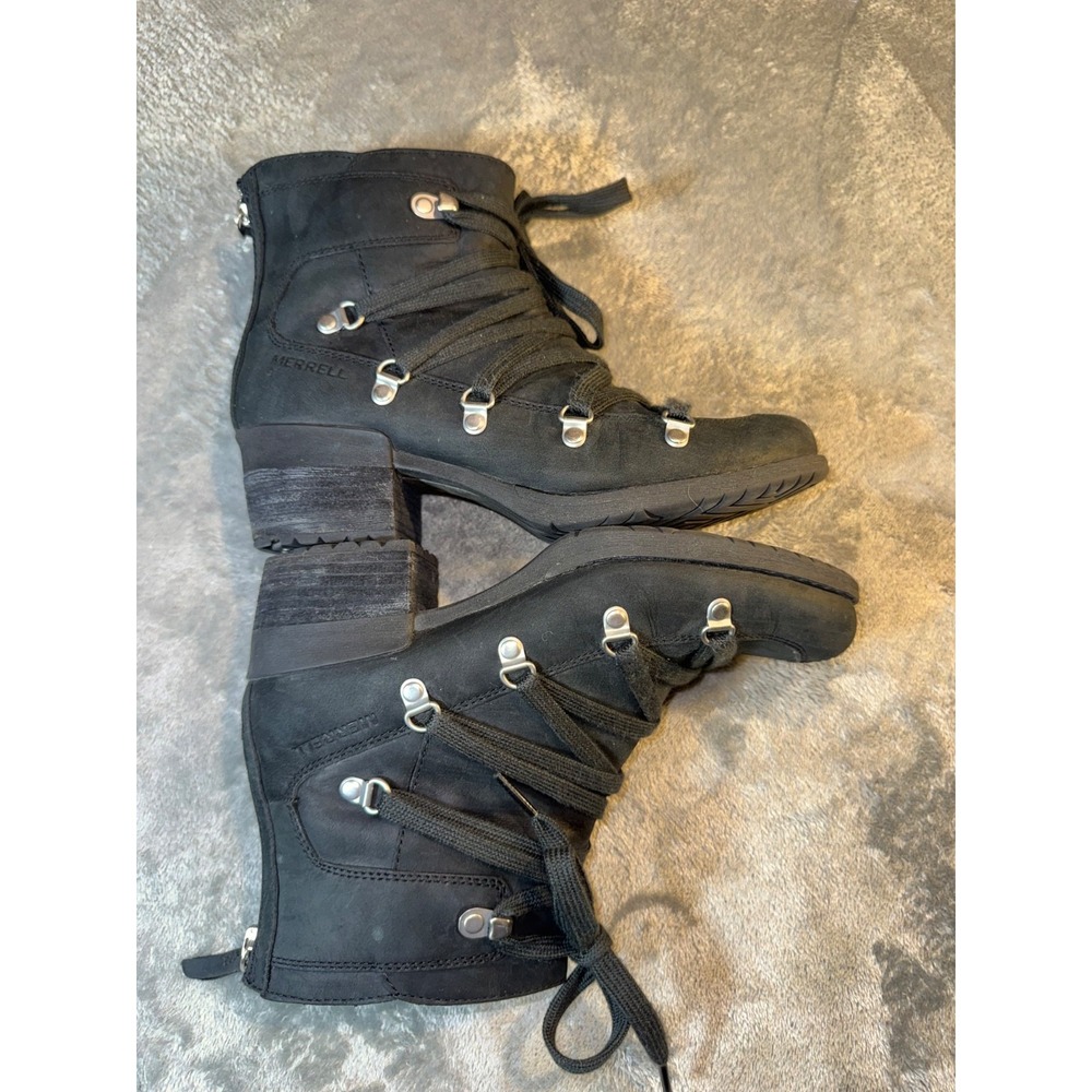 Merrell Shiloh II Women Sz 6.5 EU 37 Leather Black lace Boots J001734 block heel